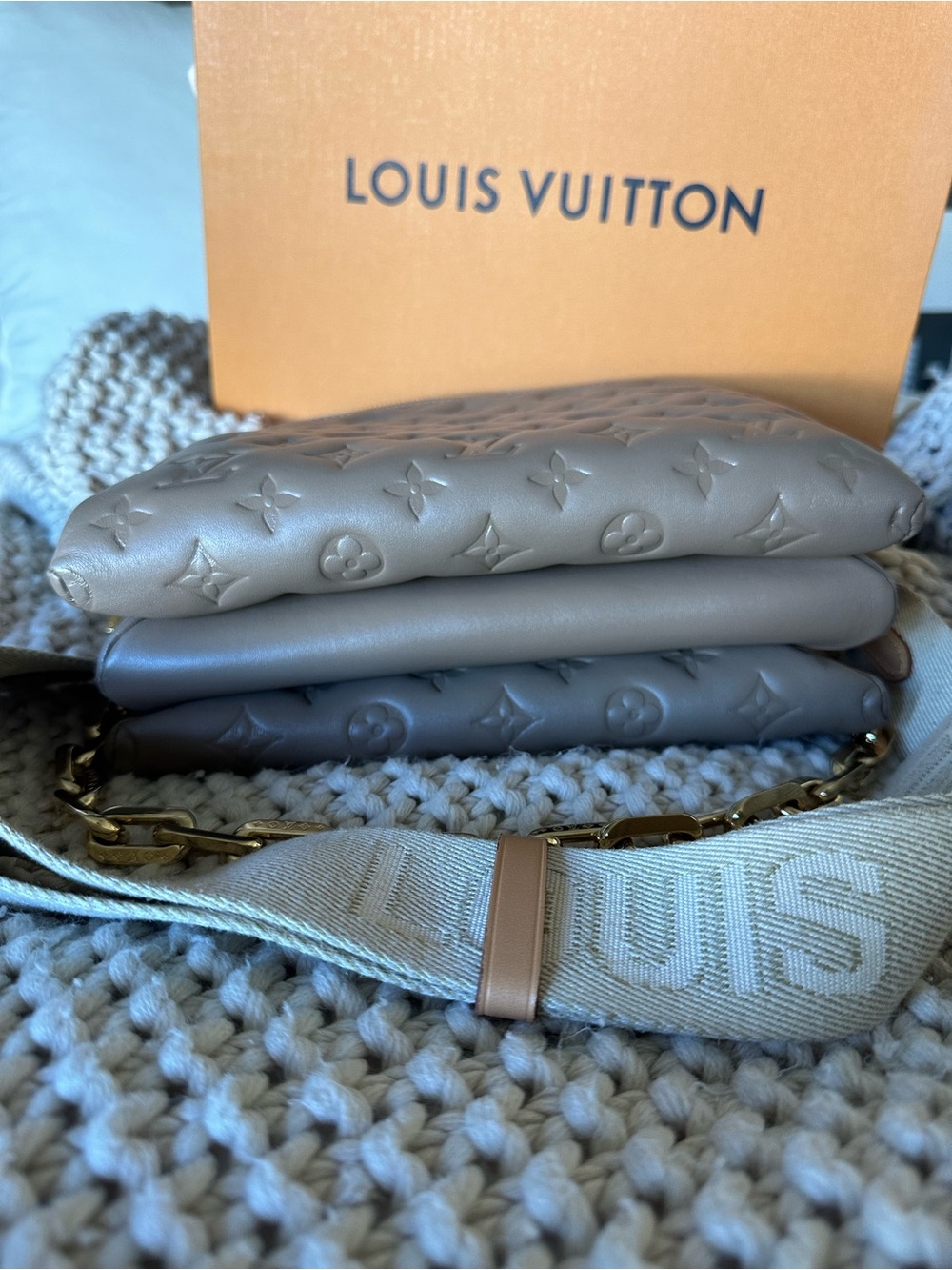 Louis Vuitton Beige Embossed Monogram Crossbody Bag with Cream Strap - Picture 6 of 10